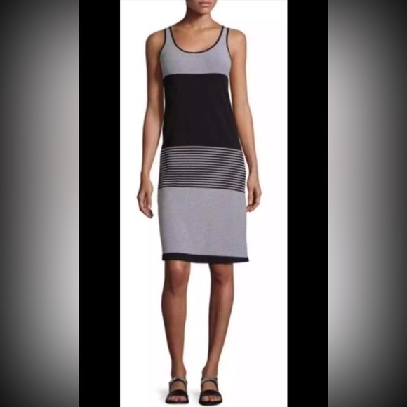 Theory Dresses & Skirts - THEORY Tegano Engineered Tee Tank Dress Black White Striped Mini Knit Small